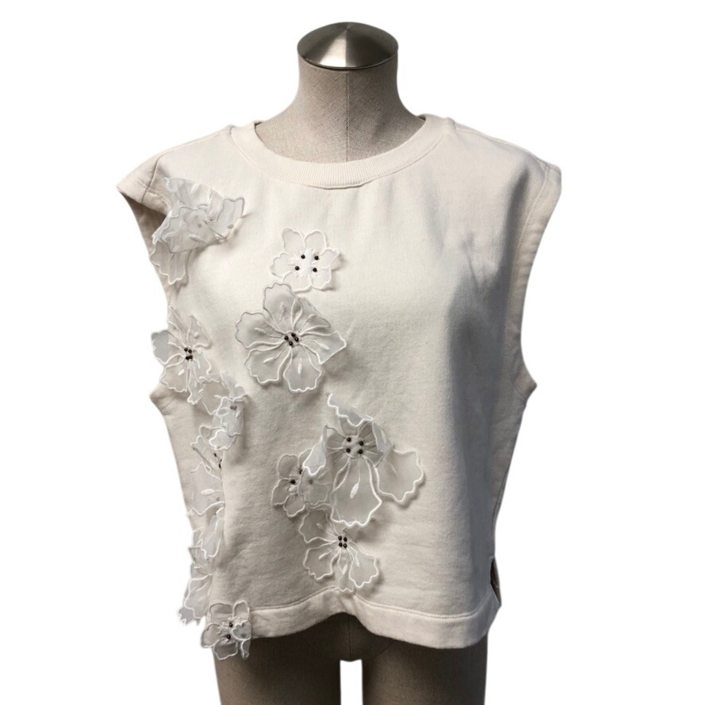 Anthropologie Floral Applique Sweatshirt Womens Small Cream 3D Flower